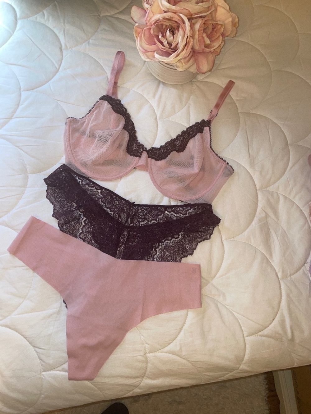 Victorias Secret TEASE Chalk Rose Unlined Demi & Mix/Match Panties 36DDD/XL NWT